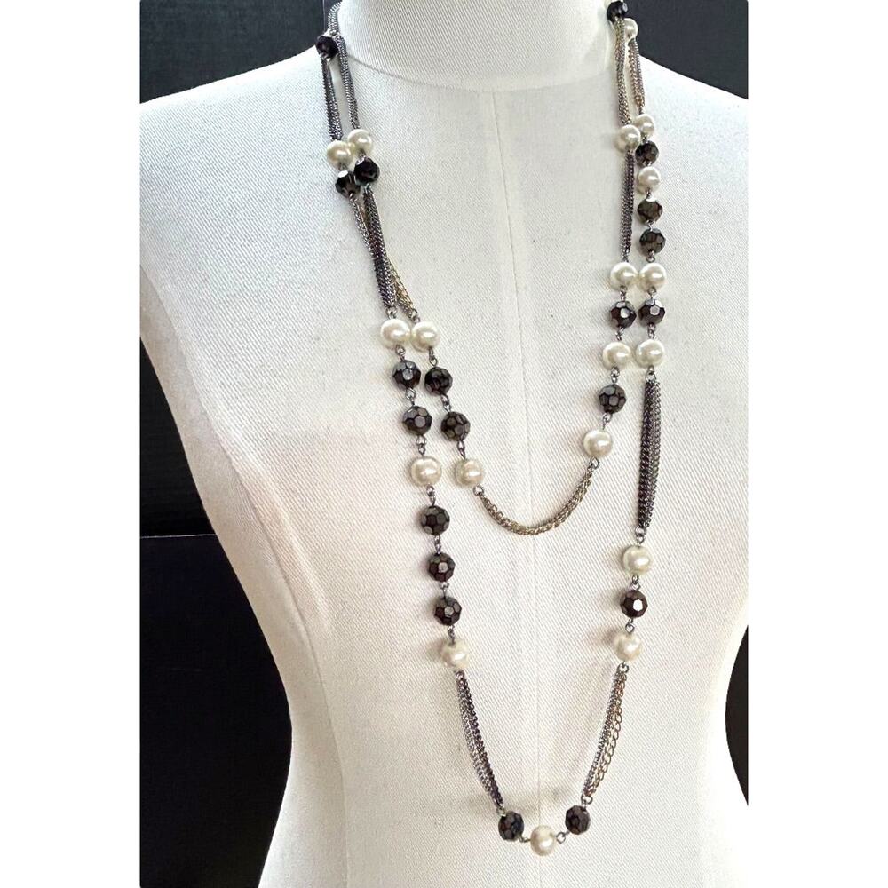Express Necklace Tiered Mixed Metals  29 Inch 4.5 Inch Drop Lobster Clasp